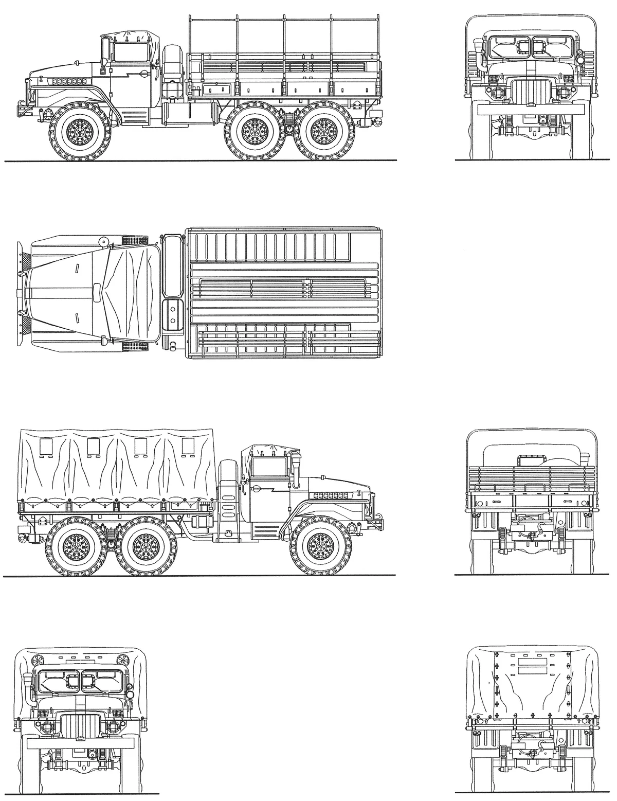 Ilustração de CT-e — Ural-375, Truck, Cargo, 4000 kg, 4 tonne, 6×6 (cropped)