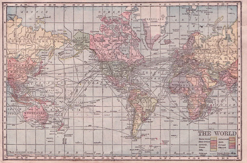 Ilustração de Roteirização — Hammond Cylindrical Projection World Map 1905